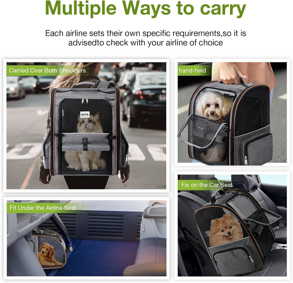 Large Cat Backpack Carrier Expandable for Small Dogs Medium Cats up to 18 Lbs, Foldable for Travel, Hiking, Grey