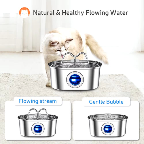 108Oz/3.2L Cat Water Stainless Steel Pets Dispenser with LED Light Silent Pump Automatic Fountain for Cat Dog Drinking Bowl