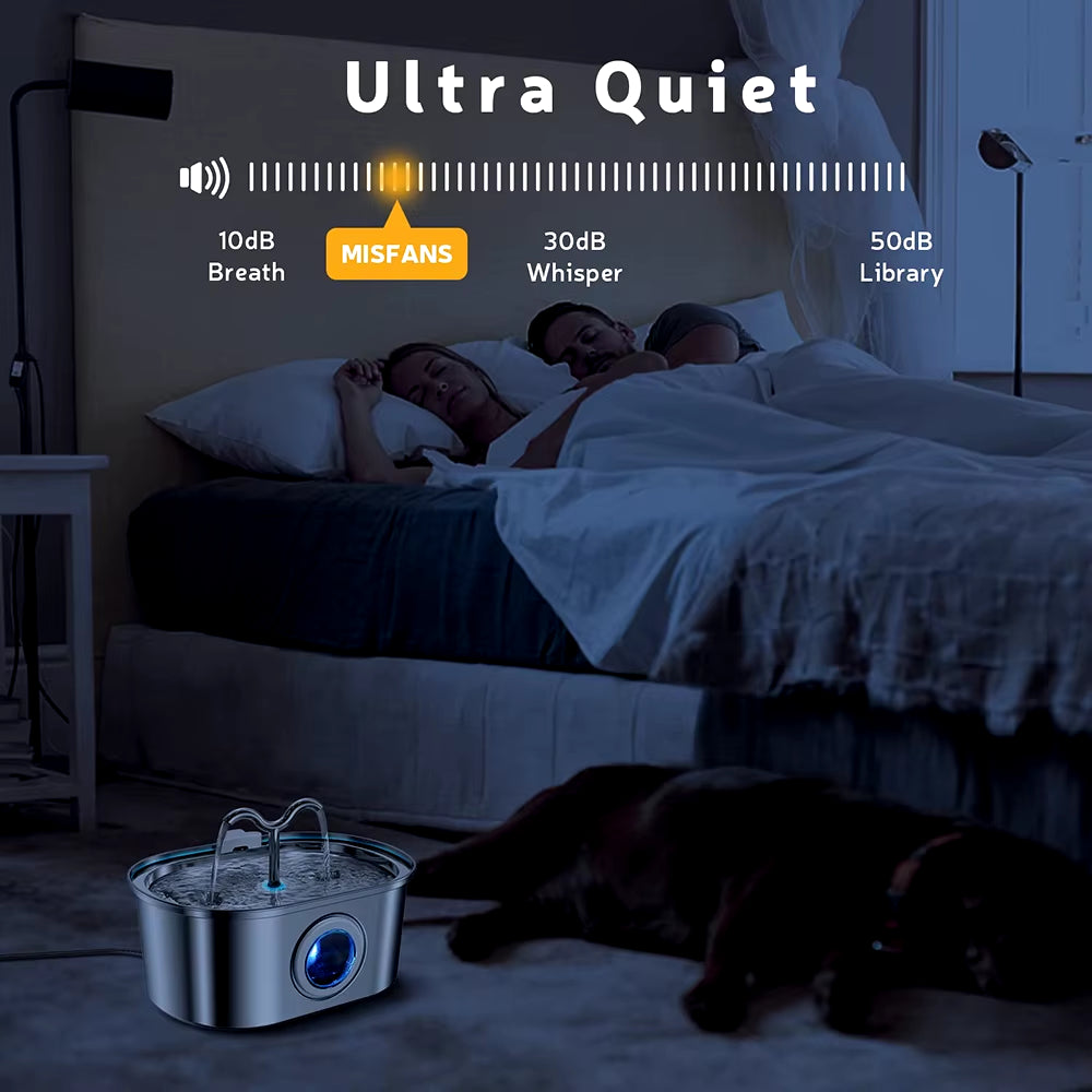 108Oz/3.2L Cat Water Stainless Steel Pets Dispenser with LED Light Silent Pump Automatic Fountain for Cat Dog Drinking Bowl