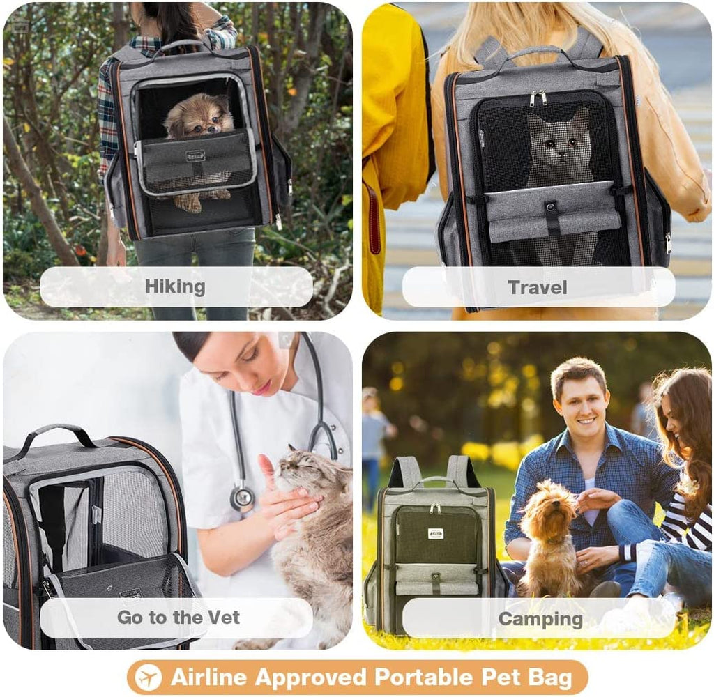 Large Cat Backpack Carrier Expandable for Small Dogs Medium Cats up to 18 Lbs, Foldable for Travel, Hiking, Grey