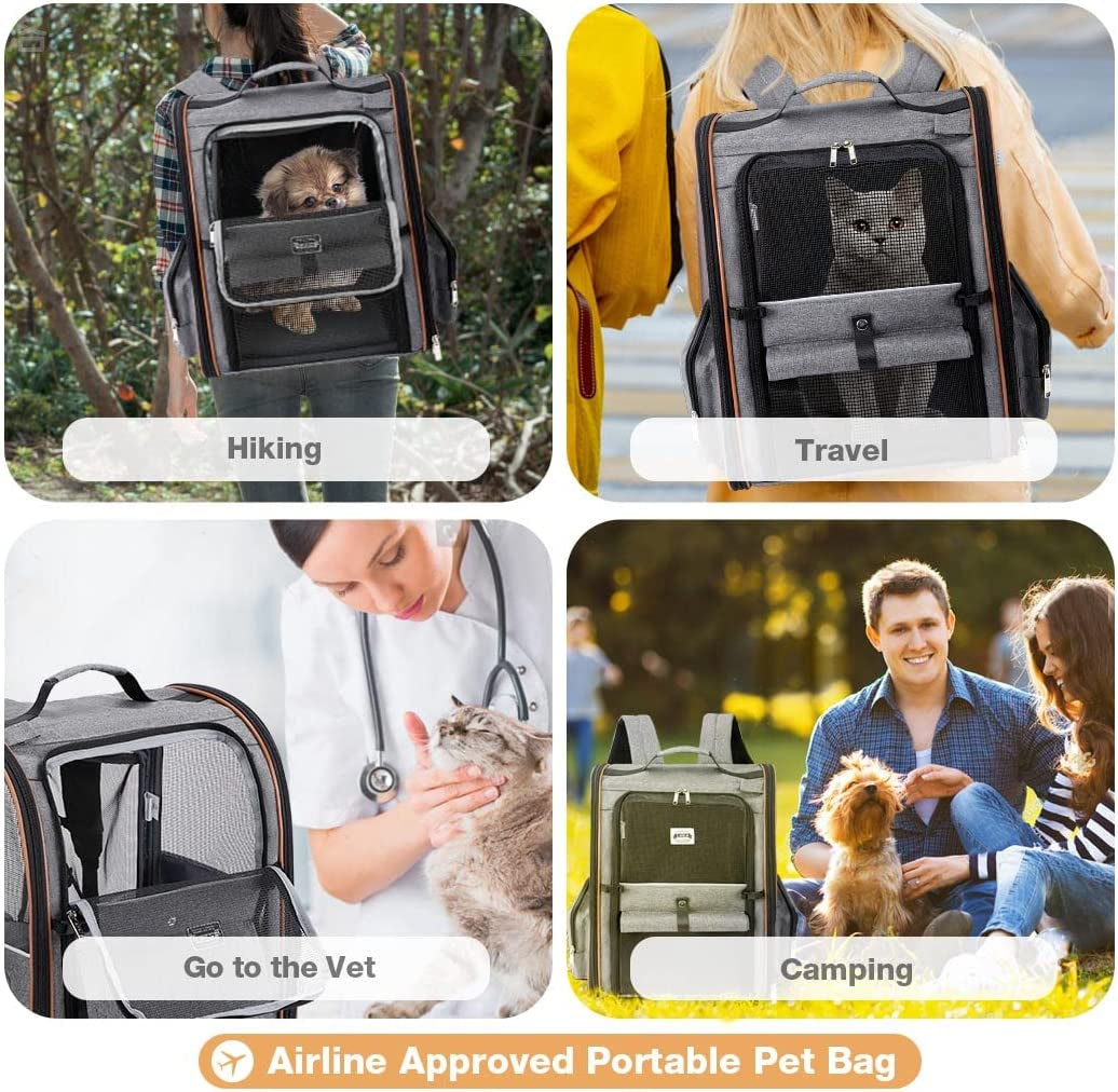 Large Cat Backpack Carrier Expandable for Small Dogs Medium Cats up to 18 Lbs, Foldable for Travel, Hiking, Grey