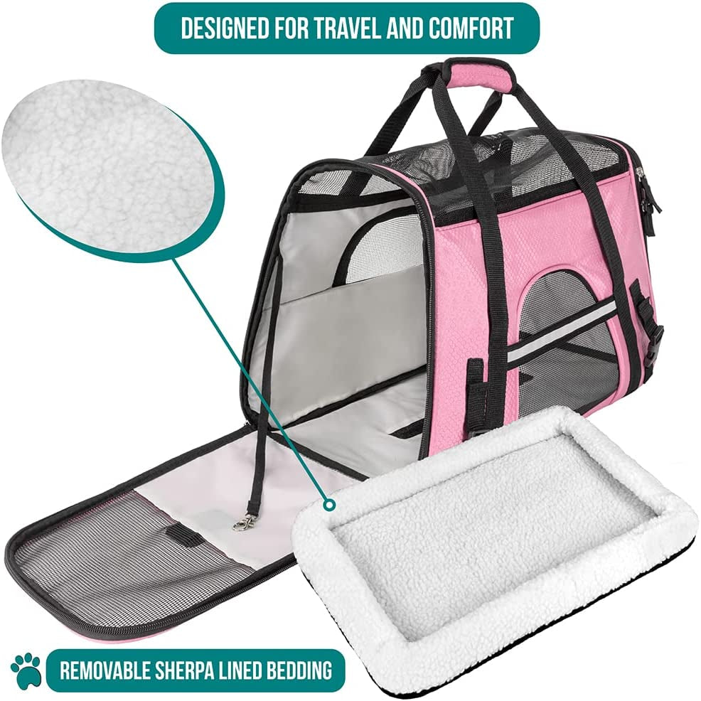 Premium Airline Approved Soft-Sided Pet Travel Carrier | Ventilated, Comfortable Design with Safety Features | Ideal for Small to Medium Sized Cats, Dogs, and Pets (Large, Pink)