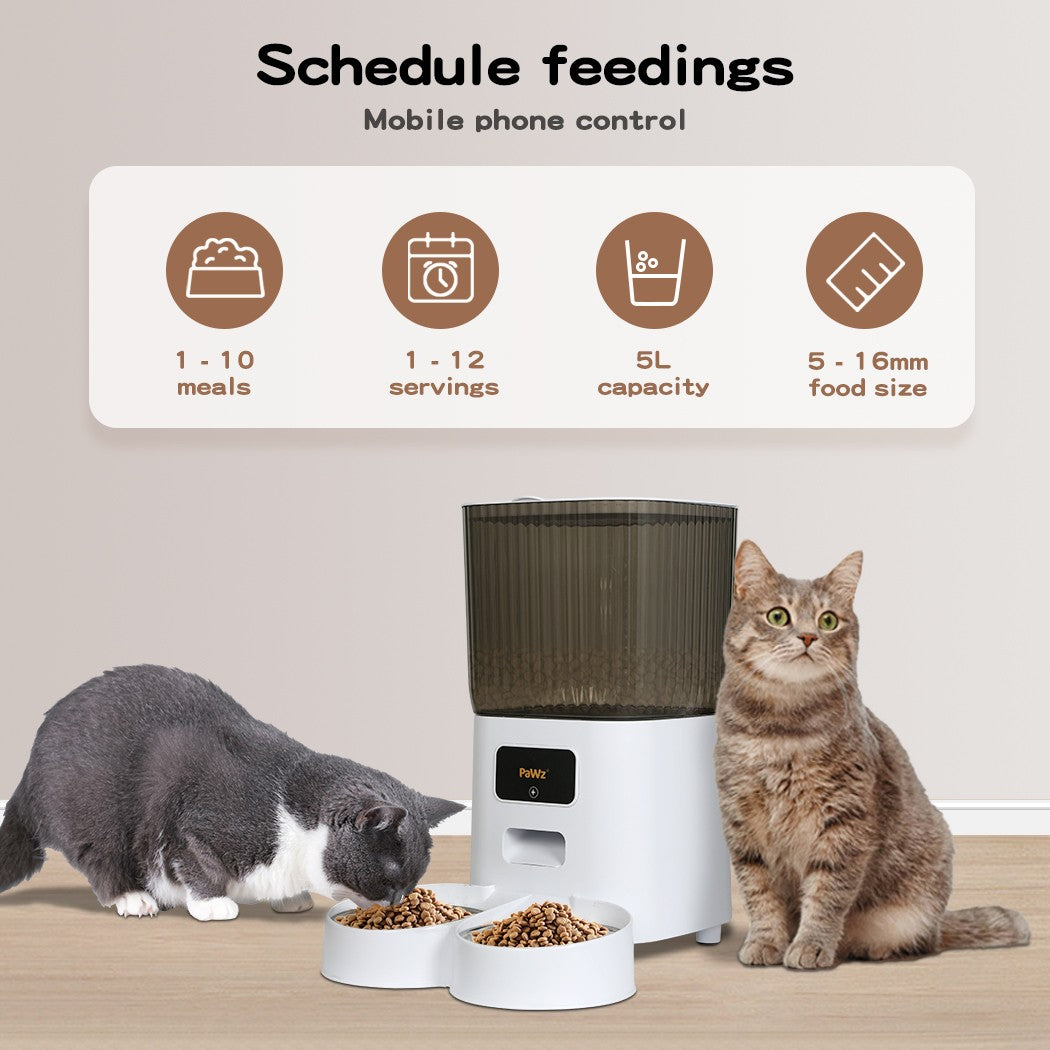 Pawz 5L Automatic Pet Feeder Double Bowl Dog Cat Auto Smart Food Dispenser Timer