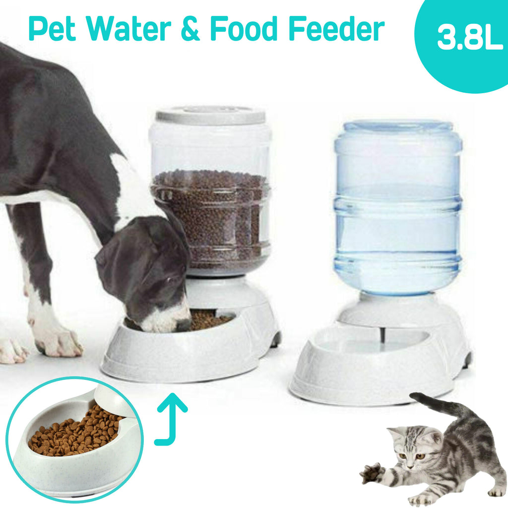 Automatic 3.8L Water Feeder Food Pet Dog Cat Puppy Dispenser Feeder Bowl Bottle