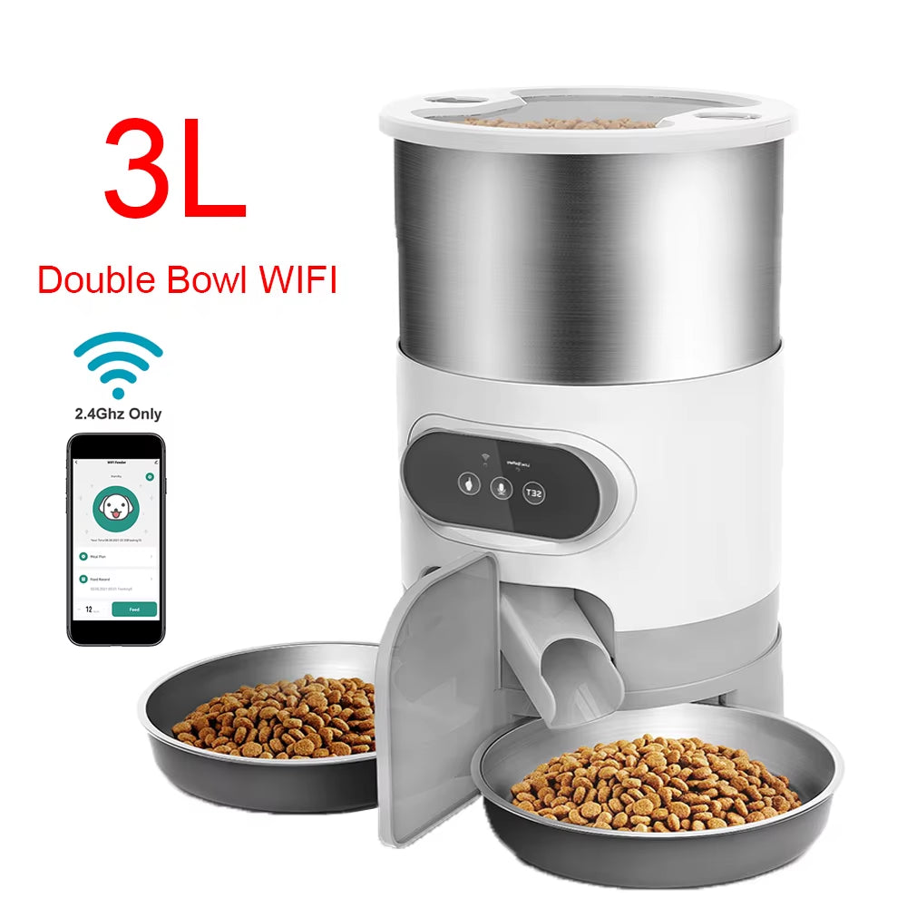 3L 4.5L Double Meal Dog Automatic Feeder Cats Smart Feeding Tuya WIFI Food Dispenser Bowl Auto Recording Timming Pet Feeder