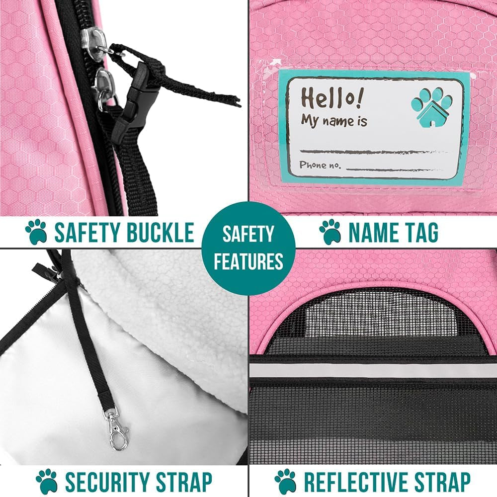 Premium Airline Approved Soft-Sided Pet Travel Carrier | Ventilated, Comfortable Design with Safety Features | Ideal for Small to Medium Sized Cats, Dogs, and Pets (Large, Pink)
